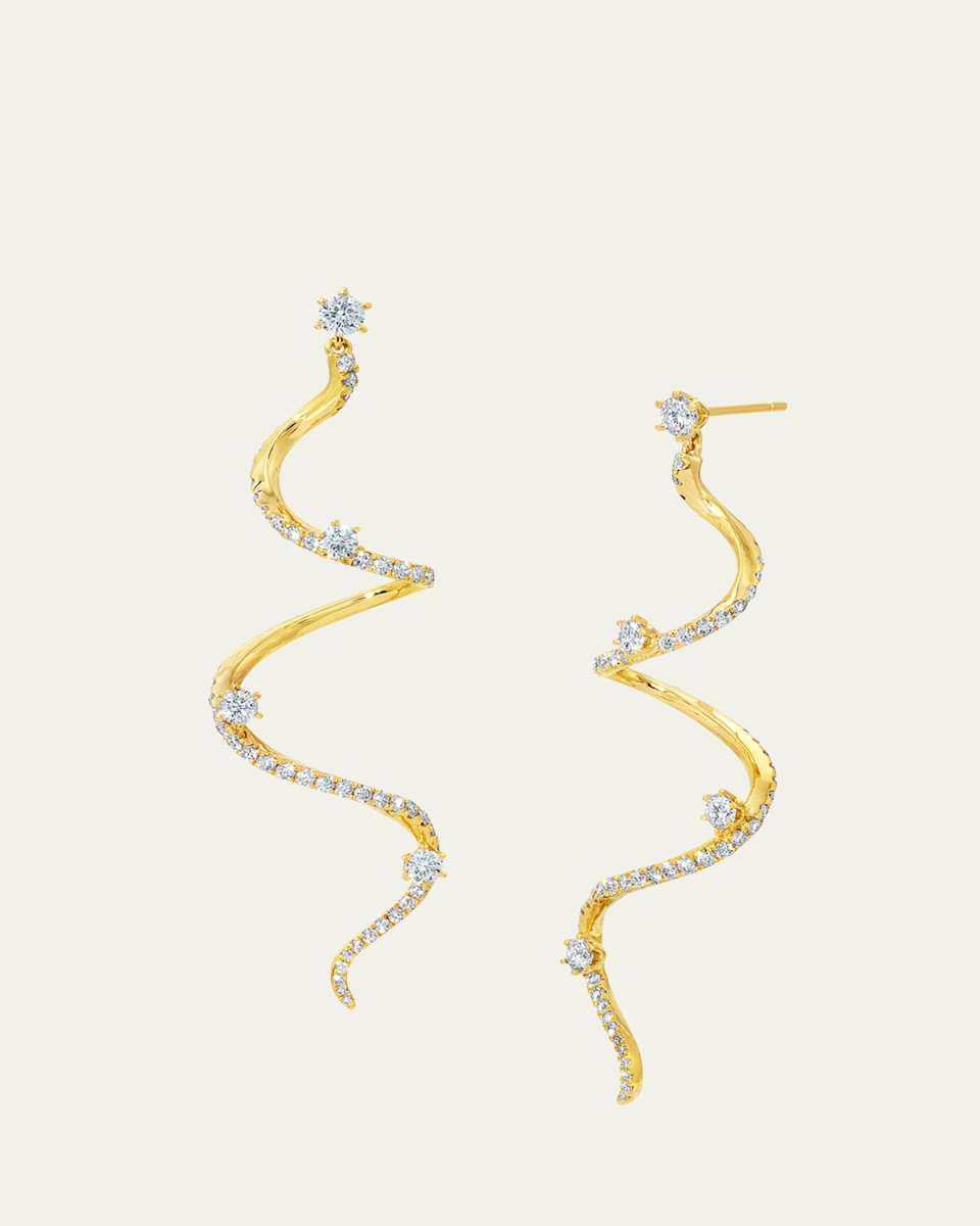 18K Yellow Gold Large Diamond Drop Mega Swirl Earrings